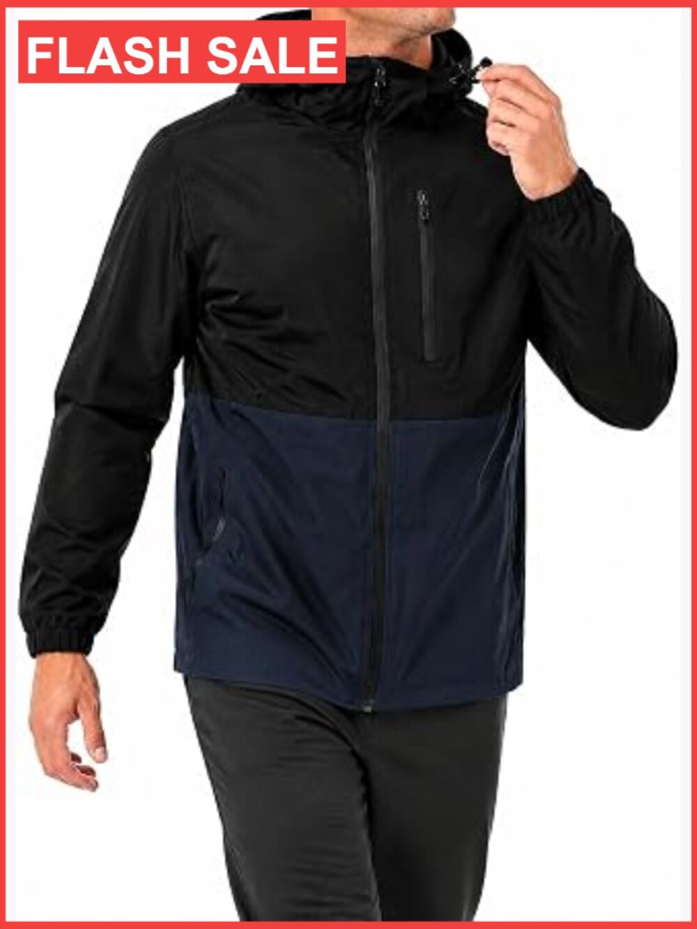 Men's Lightweight Hooded Windbreaker Jacket Full Zip Color Block